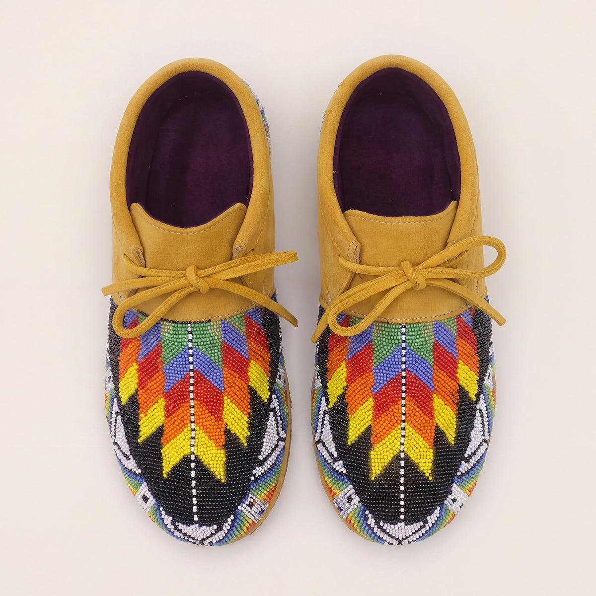 Men's Suede Rainbow Flame Lace Up Beaded Moccasins