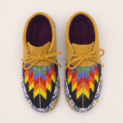 Men's Suede Rainbow Flame Lace Up Beaded Moccasins