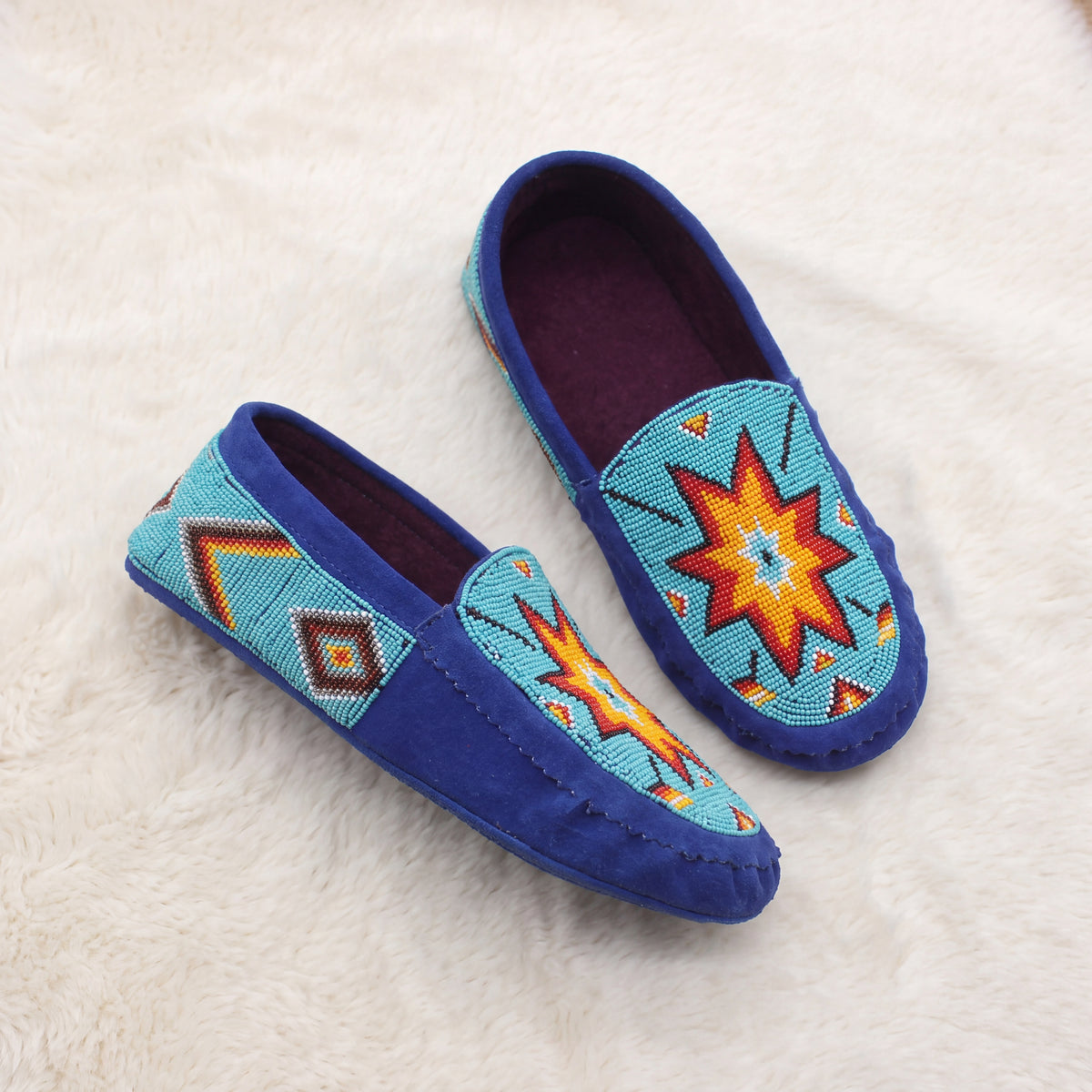 Turquoise Sunburst Beaded Leather Moccasins