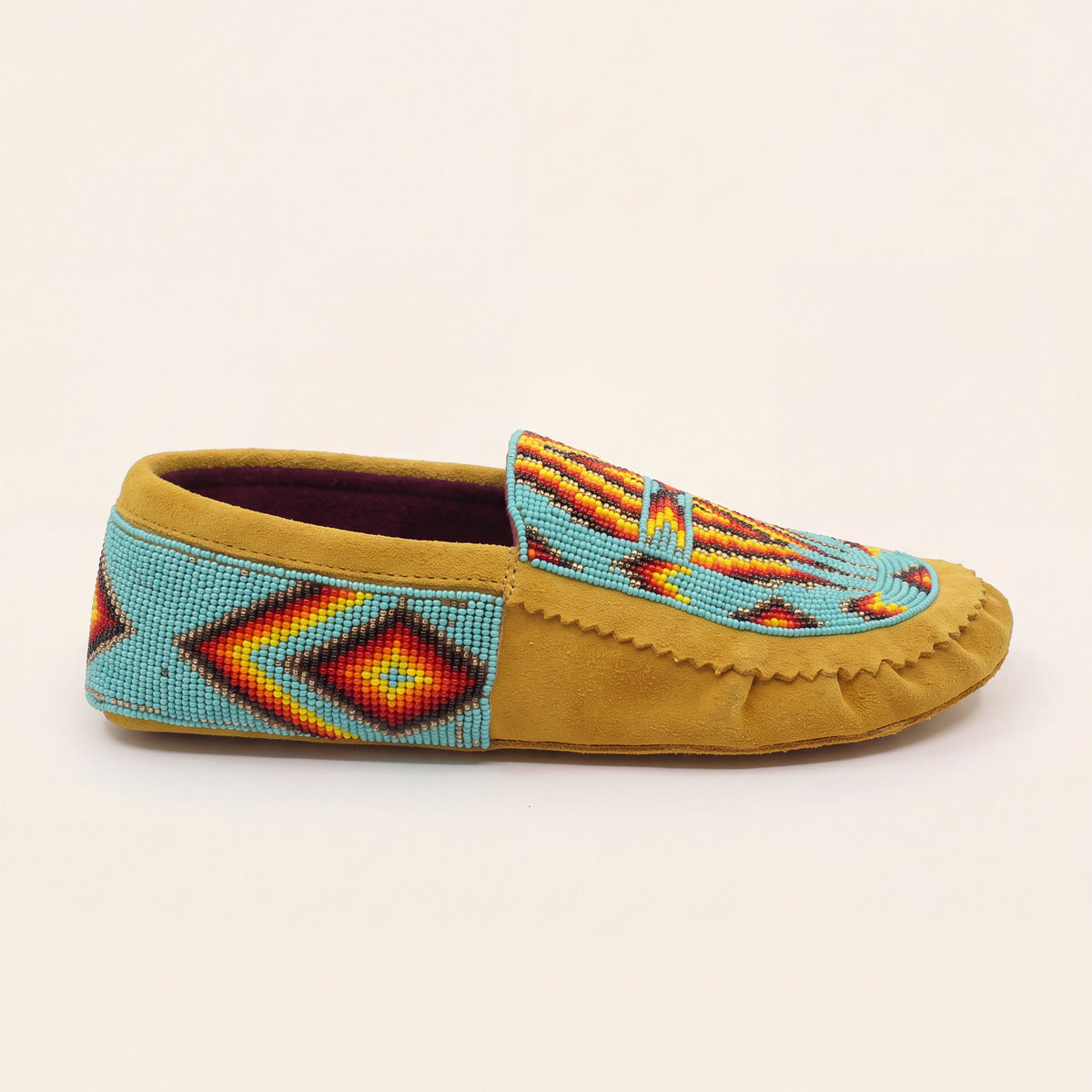 Turquoise Geometric Beaded Suede Moccasins