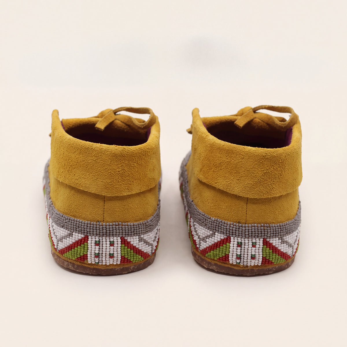 Gray Hand-Beaded Lace-Up Moccasins For Women