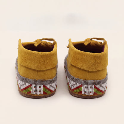 Gray Hand-Beaded Lace-Up Moccasins For Women