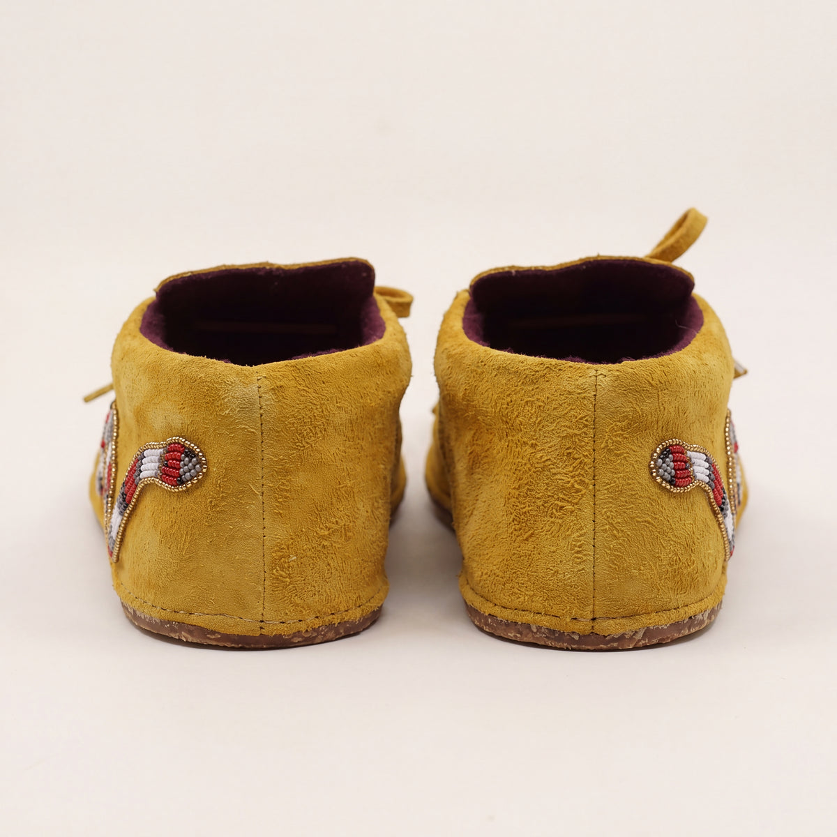 Mustard Snake Beaded Suede Lace-Up Moccasins for Women