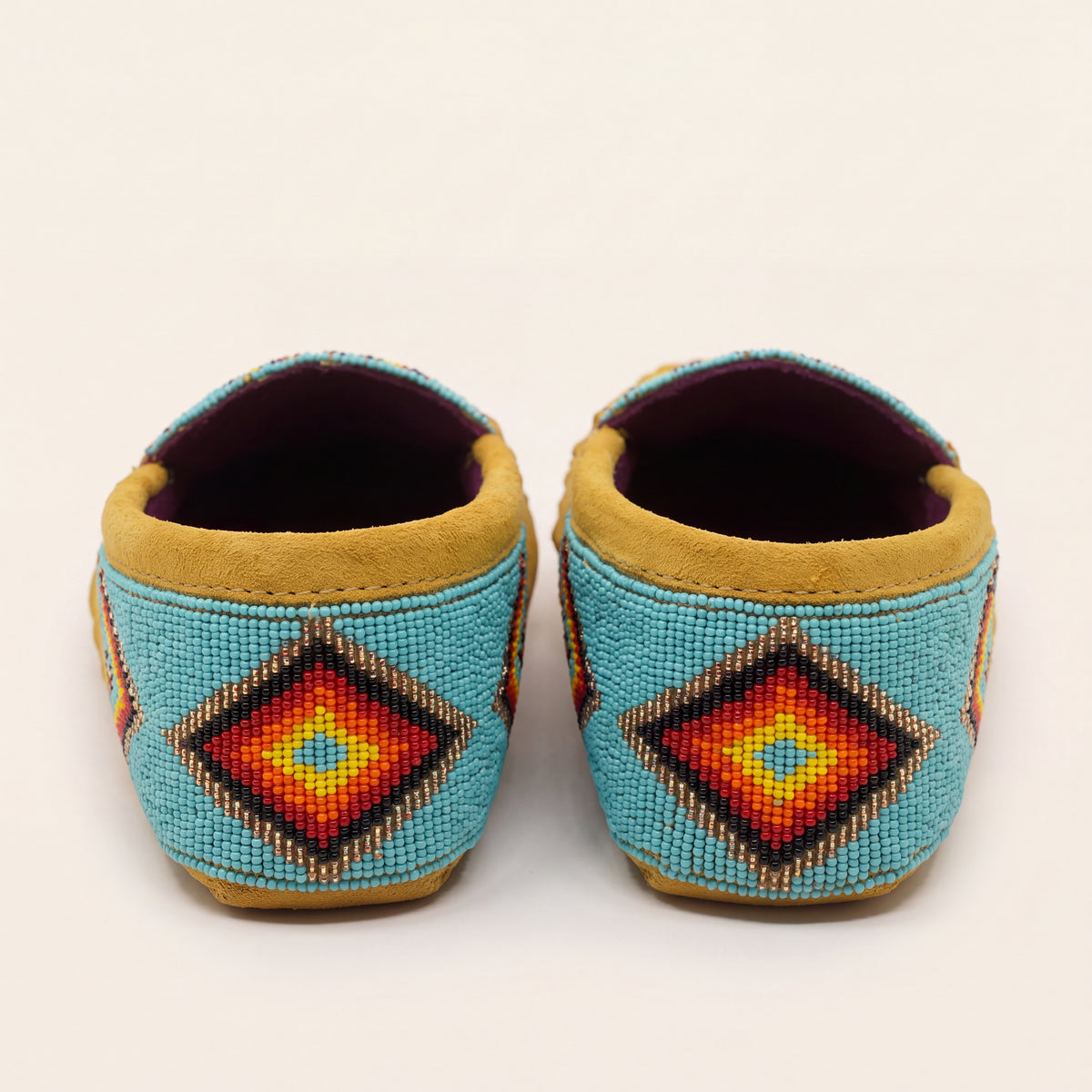 Turquoise Geometric Beaded Suede Moccasins