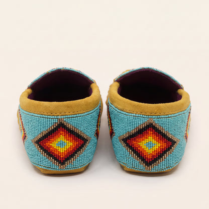 Turquoise Geometric Beaded Suede Moccasins