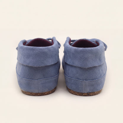 Strawberry Beaded Blue Suede Lace-Up Moccasins for Women