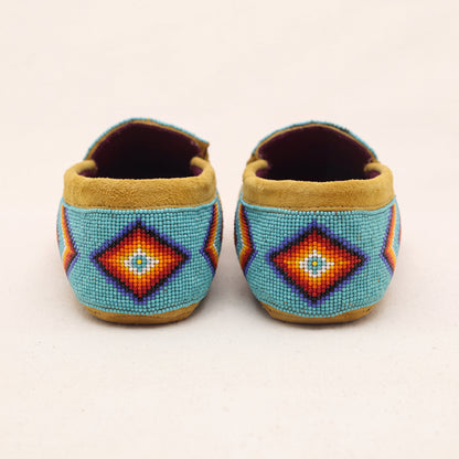 Turquoise Diamond Beaded Soft Sole Moccasins