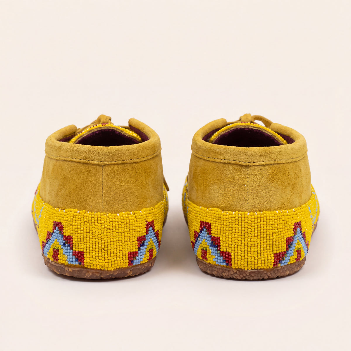 Yellow and Blue Beaded Lace-Up Moccasins for Women