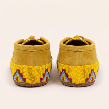 Yellow and Blue Beaded Lace-Up Moccasins for Women