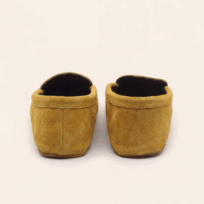 Turquoise Flower Beaded Yellow Suede Moccasins
