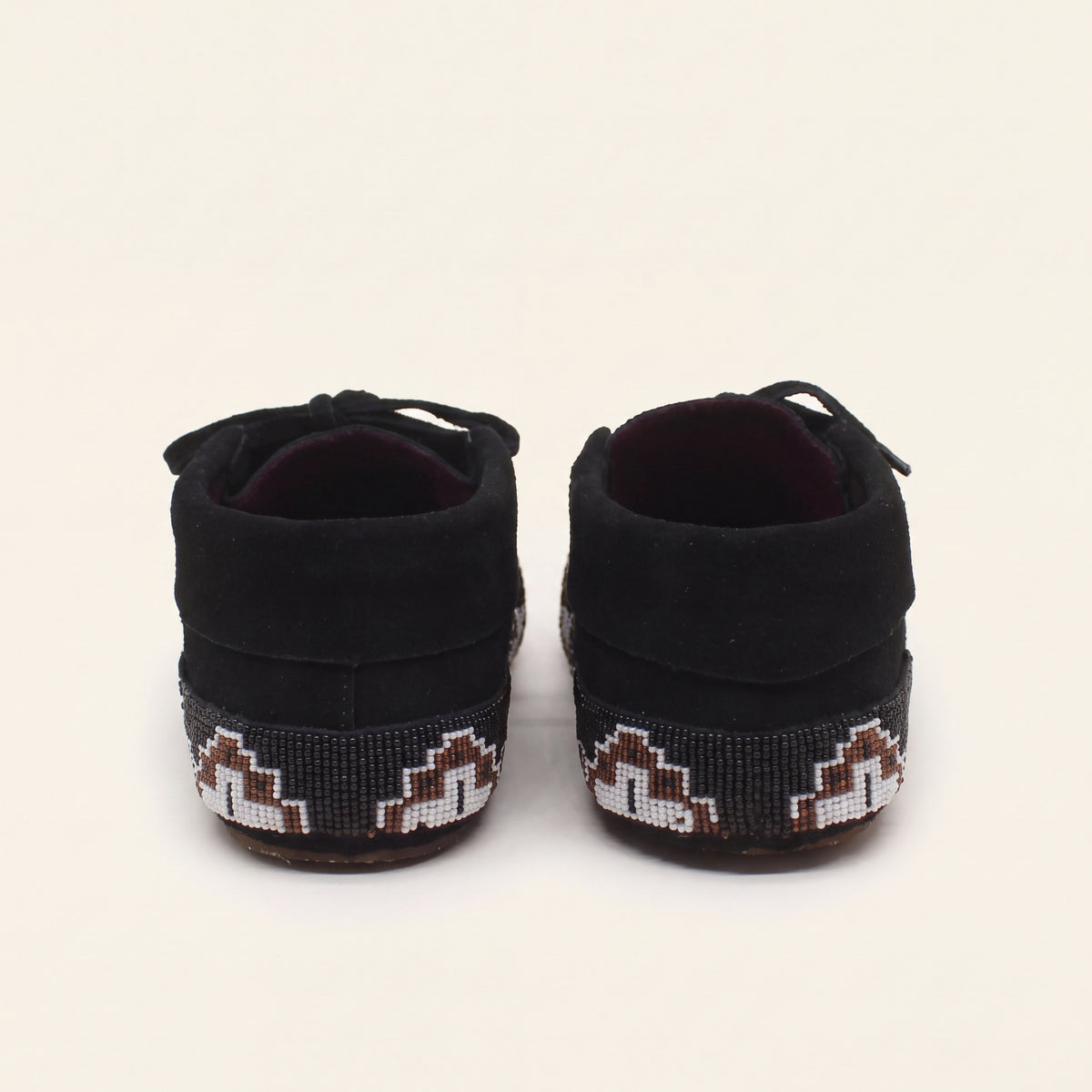 Thunderbird Beaded Black Suede Lace-Up Moccasins for Women