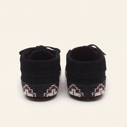 Thunderbird Beaded Black Suede Lace-Up Moccasins for Women