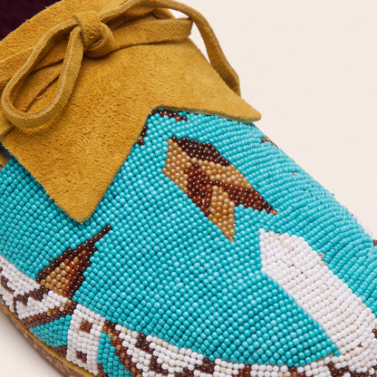 Men's Blue Beaded Lace-Up Moccasins