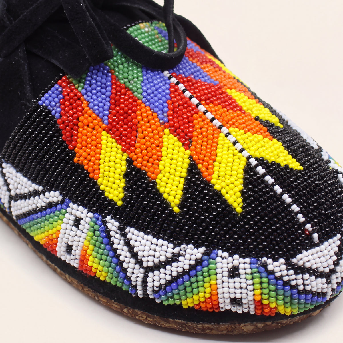 Men's Suede Rainbow Flame Lace Up Beaded Moccasins