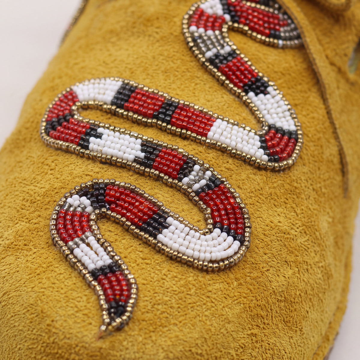 Mustard Snake Beaded Suede Lace-Up Moccasins for Women
