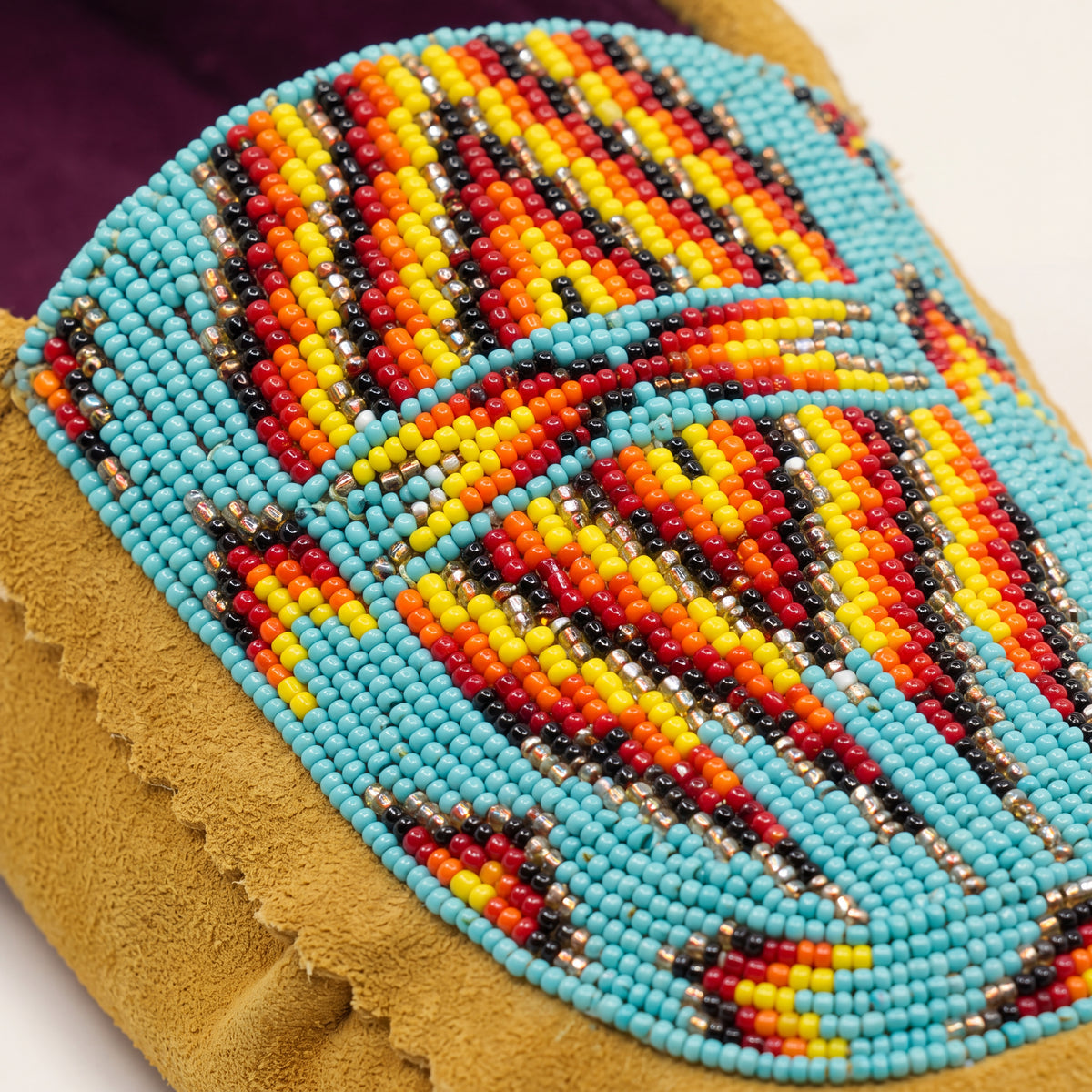 Turquoise Geometric Beaded Suede Moccasins