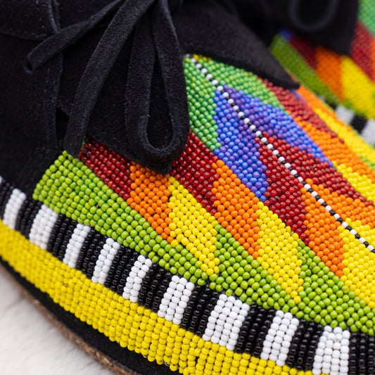 Beaded Rainbow Lace-Up Suede Moccasins for Women