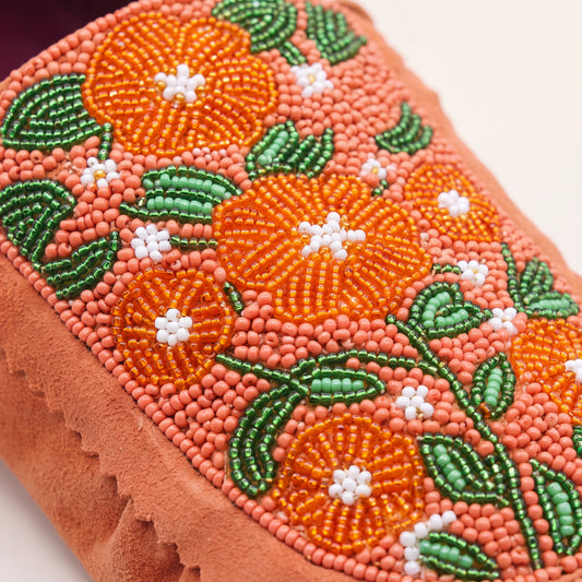 Coral Floral Beaded Rust Suede Moccasins