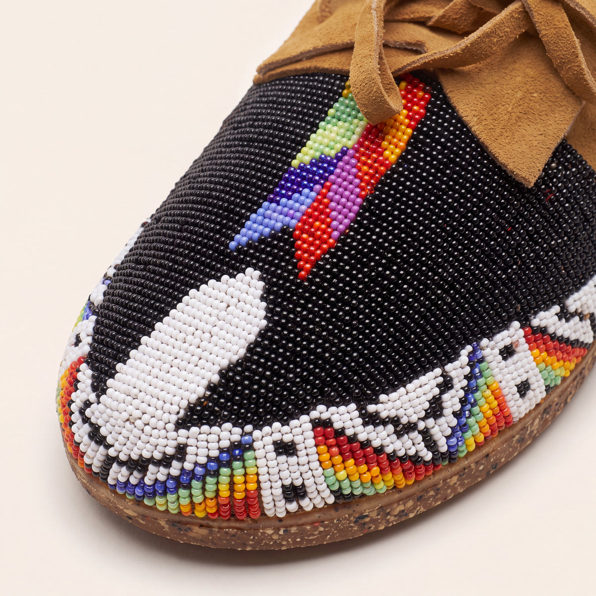 Black Beaded Suede Lace-Up Moccasins for Women