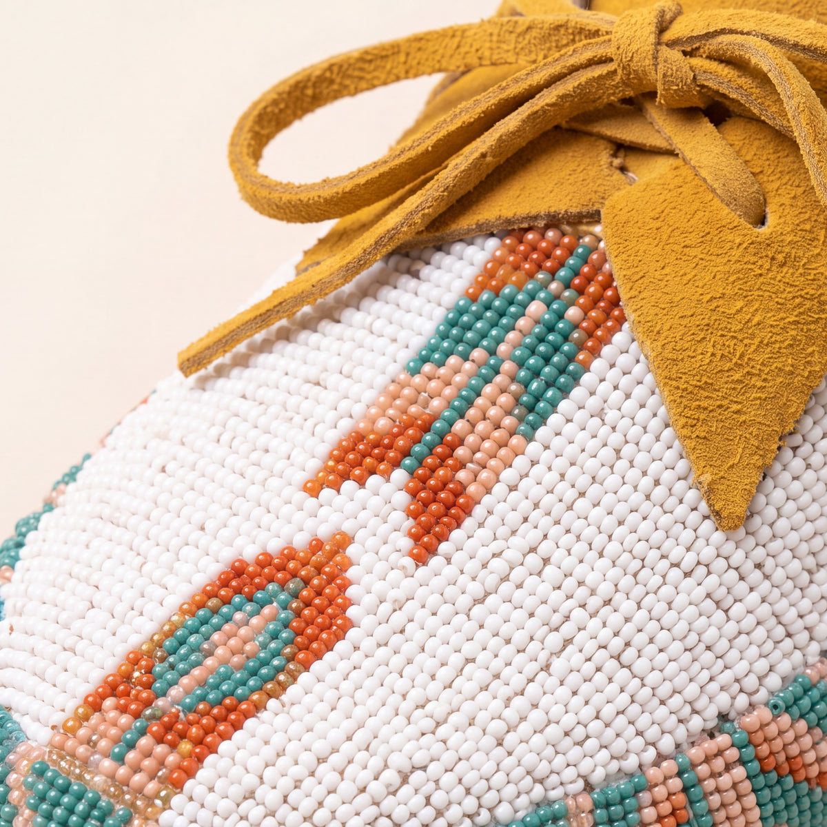 White Beaded Lace-Up Moccasins for Women