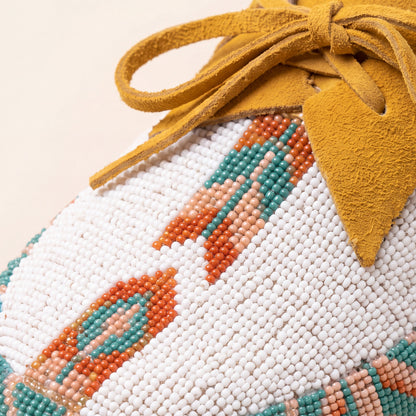 White Beaded Lace-Up Moccasins for Women