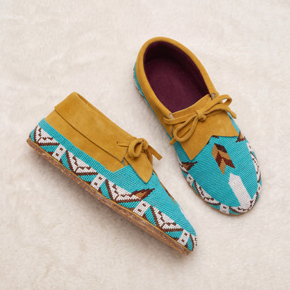 Men's Blue Beaded Lace-Up Moccasins