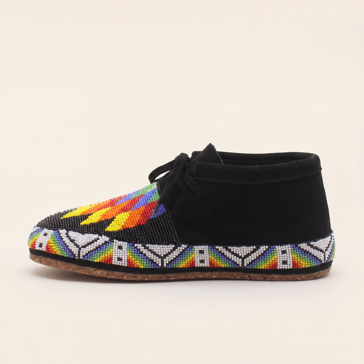 Men's Suede Rainbow Flame Lace Up Beaded Moccasins