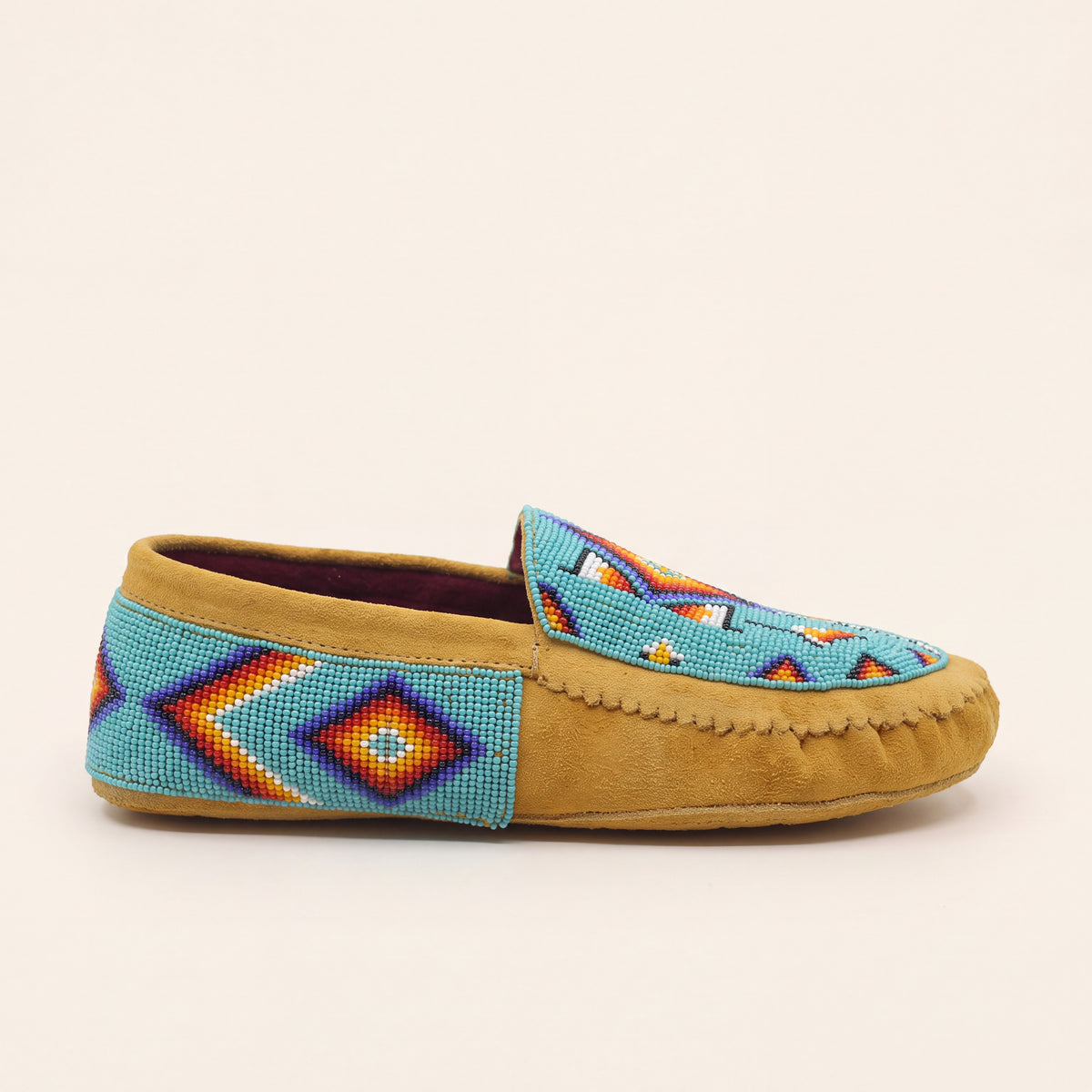 Turquoise Diamond Beaded Soft Sole Moccasins