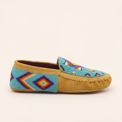 Turquoise Diamond Beaded Soft Sole Moccasins