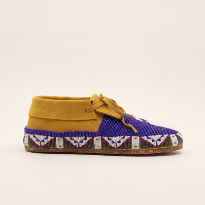 Royal Blue Beaded Lace-Up Moccasins for Women