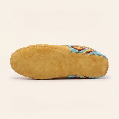 Turquoise Geometric Beaded Suede Moccasins