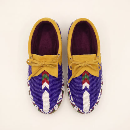 Royal Blue Beaded Lace-Up Moccasins for Women