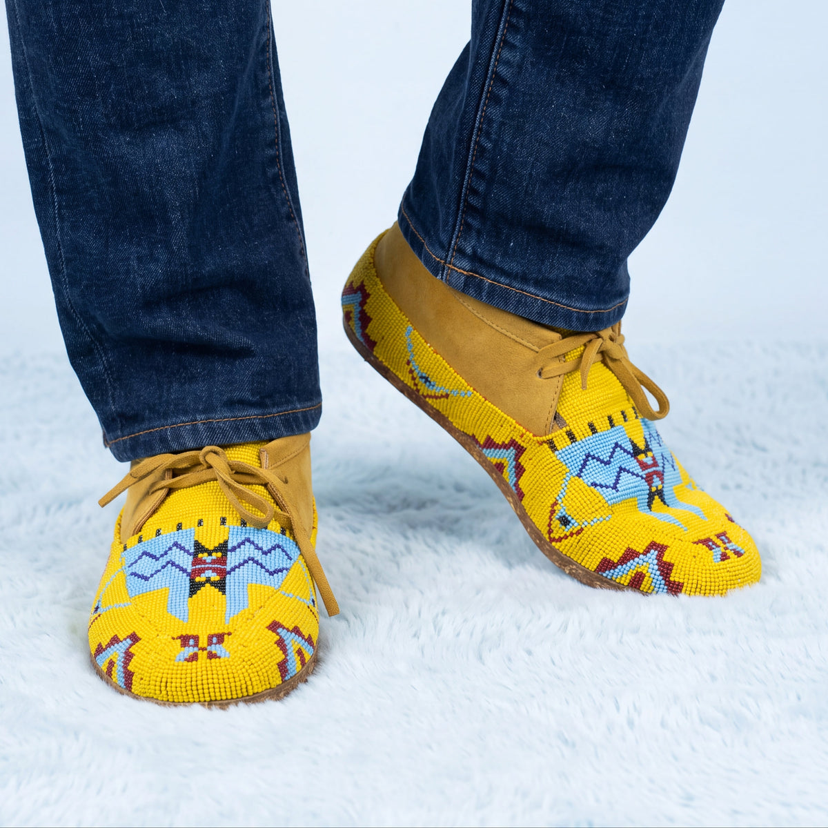 Men's Yellow & Blue Beaded Suede Moccasins