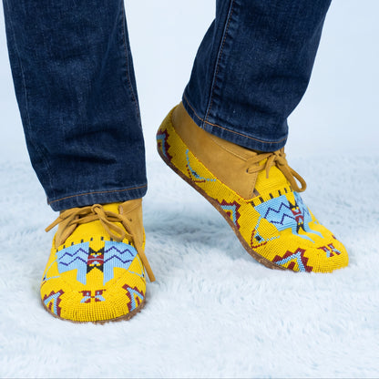 Men's Yellow & Blue Beaded Suede Moccasins
