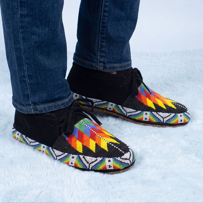 Men's Suede Rainbow Flame Lace Up Beaded Moccasins