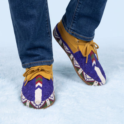 Men's Royal Blue Full-Beaded Lace-Up Moccasins