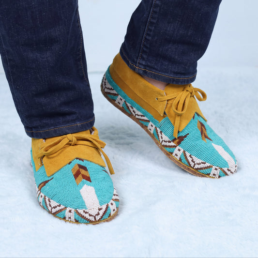 Men's Blue Beaded Lace-Up Moccasins