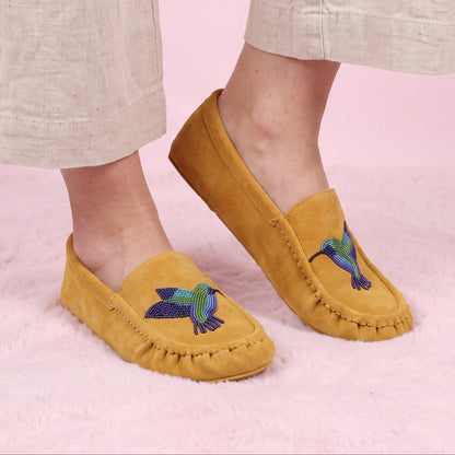 Hummingbird Beaded Leather Moccasins