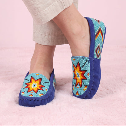 Turquoise Sunburst Beaded Leather Moccasins