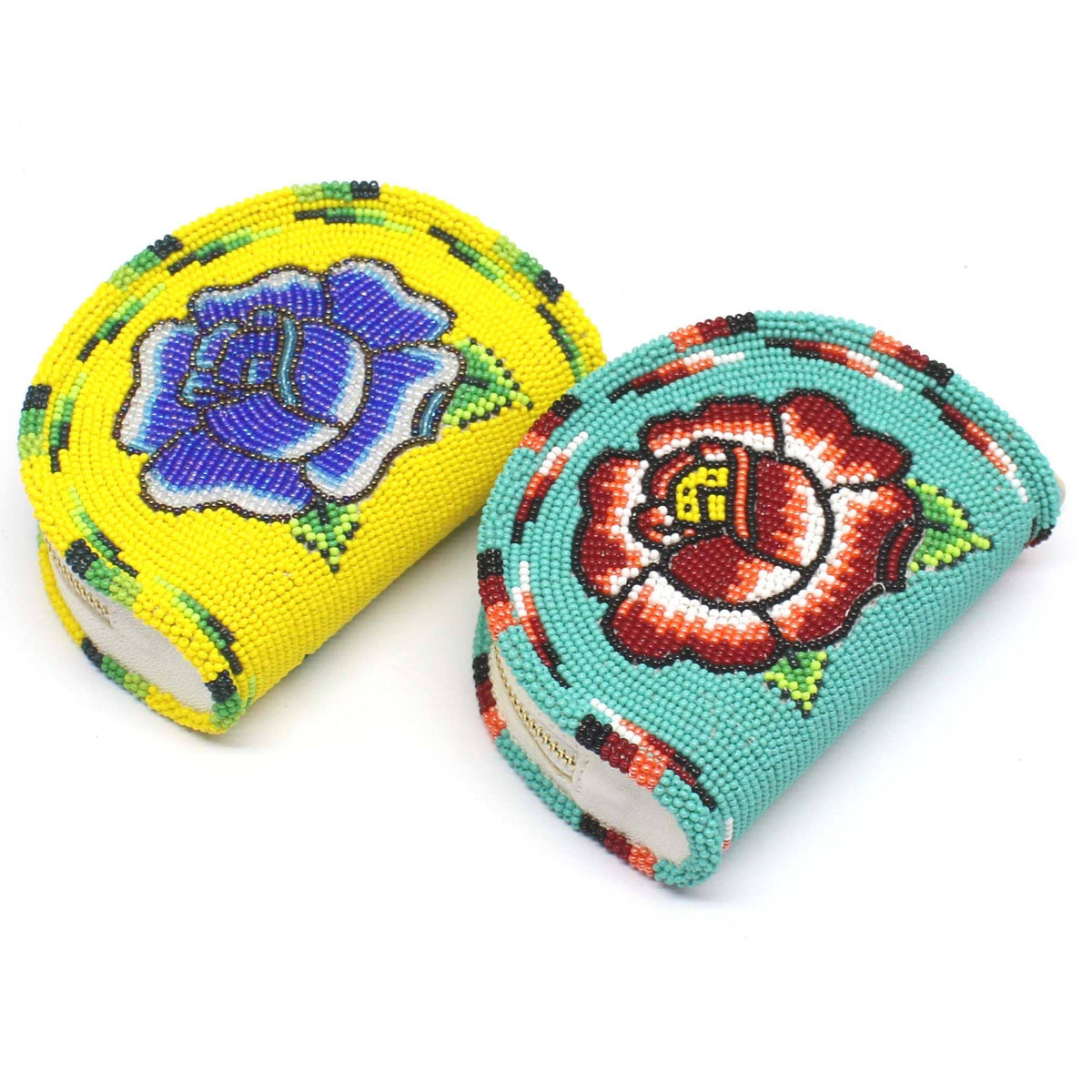 Hand-Beaded Coin Purse, Yellow / Turquoise Green