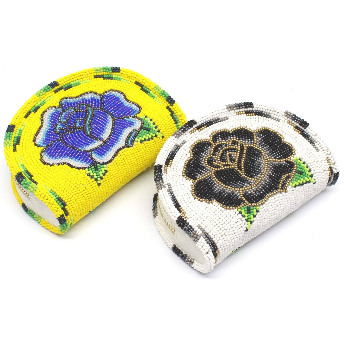 Hand-Beaded Coin Purse, Yellow / White