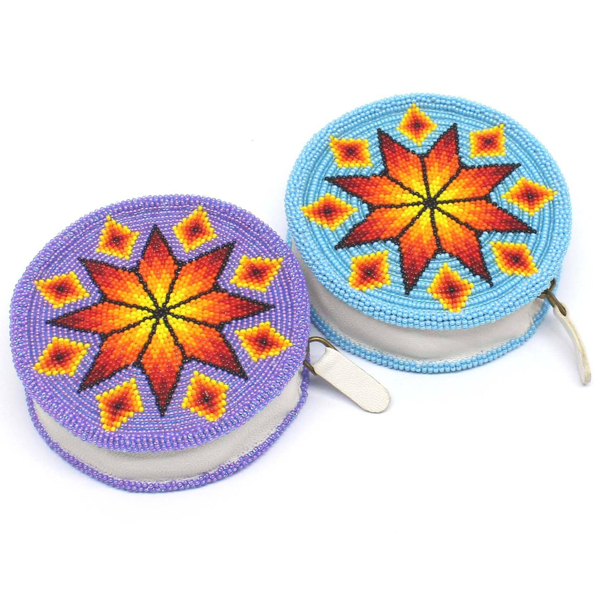 Hand-Beaded Coin Purse, Turquoise Blue / Purple