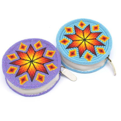 Hand-Beaded Coin Purse, Turquoise Blue / Purple