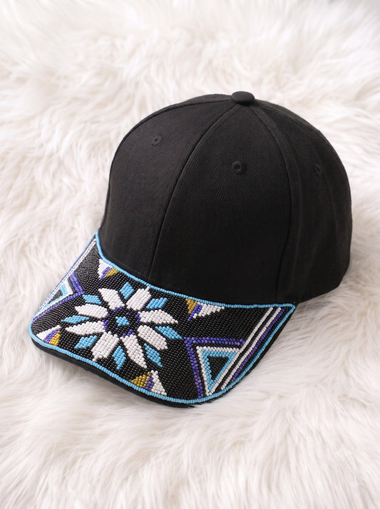 Blue Starburst Geometric Beaded Baseball Cap