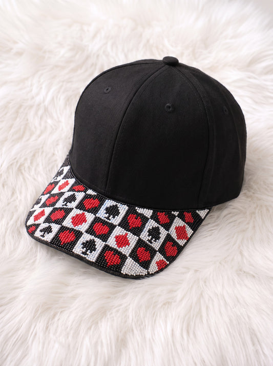 Red Diamond Check Beaded Baseball Cap