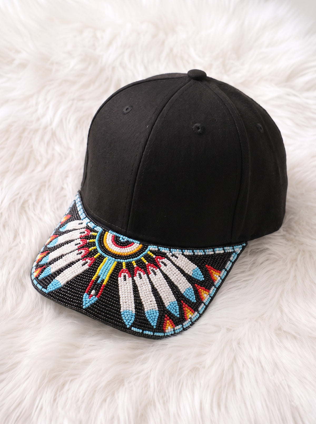 Feather Sunburst Beaded Baseball Cap