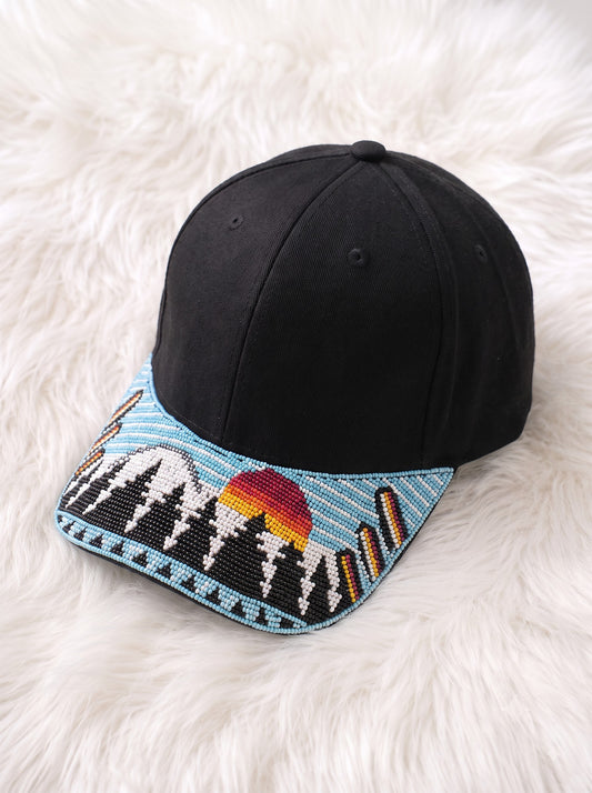 Sunset Mountain Forest Beaded Baseball Cap