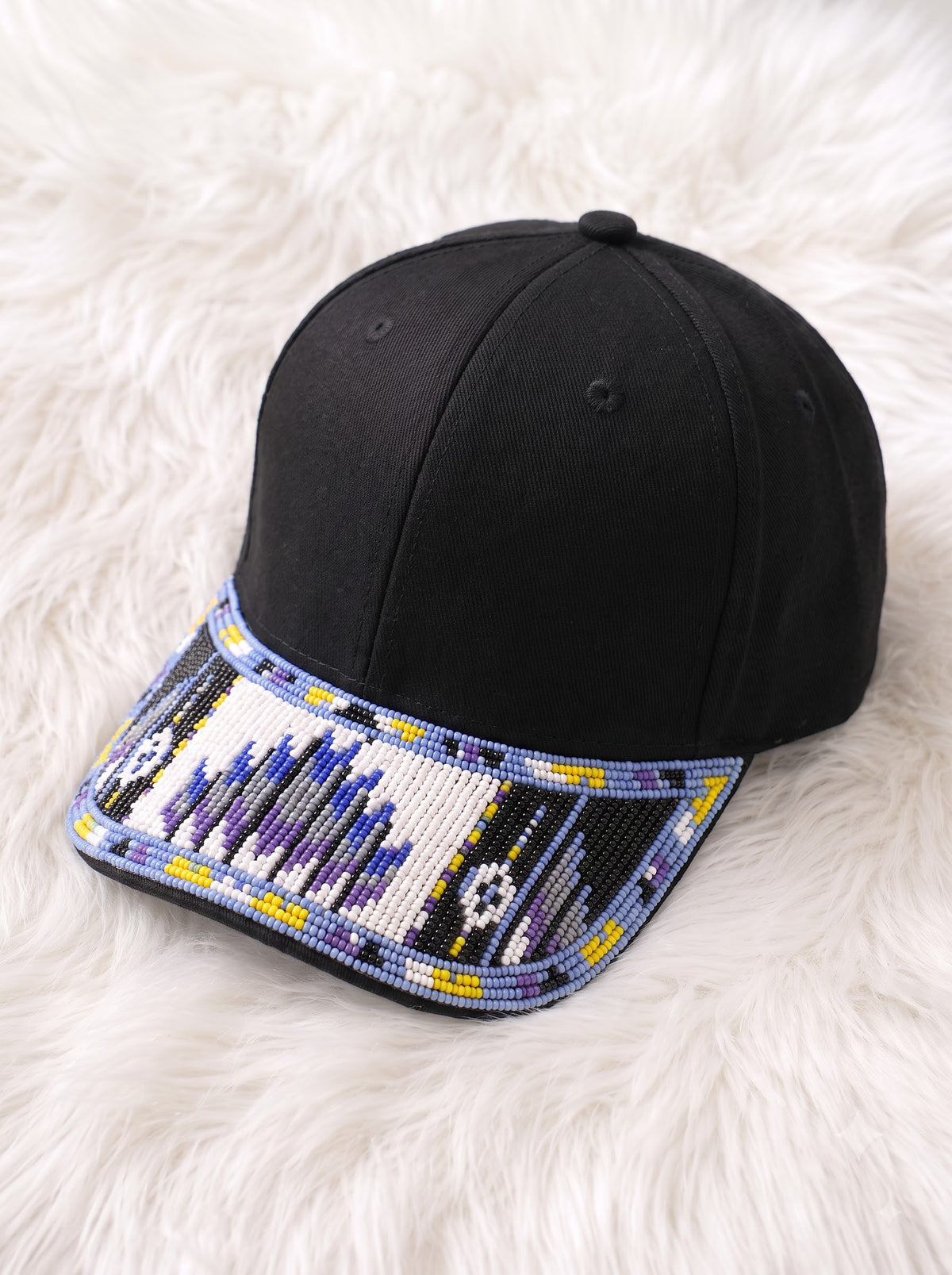 Blue Geometric Flame Beaded Baseball Cap