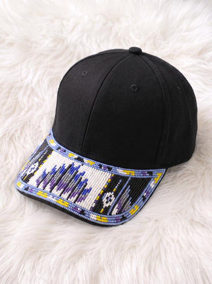 Blue Geometric Flame Beaded Baseball Cap