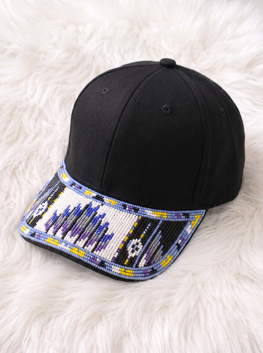 Blue Geometric Flame Beaded Baseball Cap